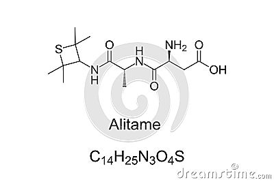 Alitame, sugar substitute, chemical formula and skeletal structure Vector Illustration