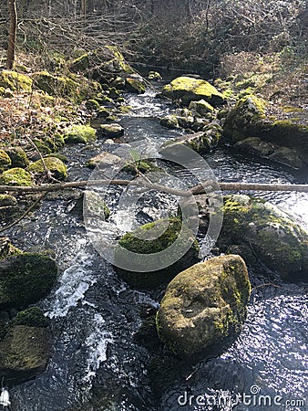 Alive water of cascade streaming with negative ions for health Stock Photo