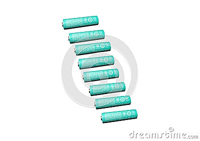 Alkaline AA batteries isolated on white background. Recycling of rechargeable NiMH batteries Stock Photo