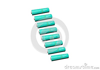 Alkaline AA batteries isolated on white background. Recycling of rechargeable NiMH batteries Stock Photo