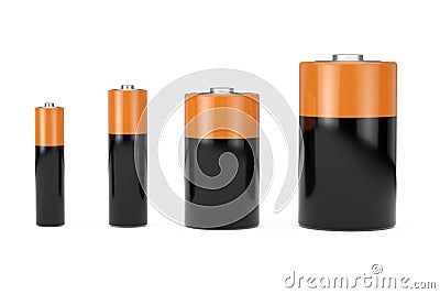 Alkaline Batteriy Icon Set with Diffrent AAA, AA, C, D Size and Free Space for Your Design. 3d Rendering Stock Photo