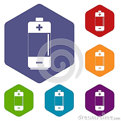 Alkaline battery icons set hexagon Vector Illustration