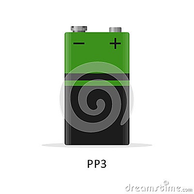 Alkaline battery PP3 isolated on white background. Rechargeable battery 9V energy storage cells flat modern style Vector Illustration