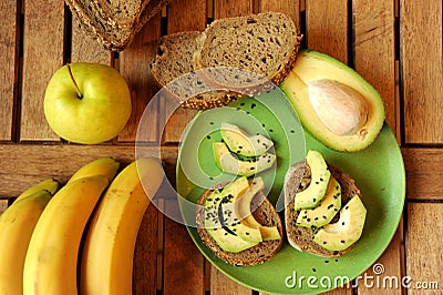 Alkaline breakfast with apple and avocado sandwich Stock Photo