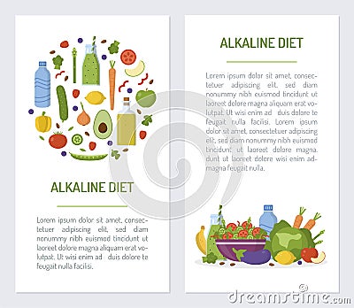 Alkaline diet set flyers Vector Illustration