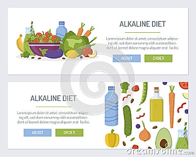 Alkaline diet web banners Vector Illustration