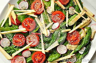 Vegan, healthy food : spinach , apple and sesame salad Stock Photo