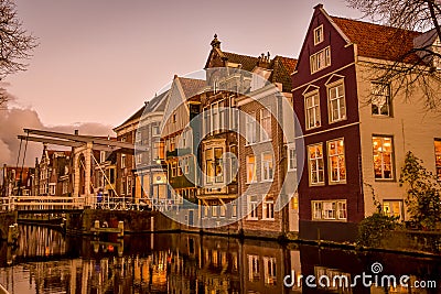 The old citycentre of Alkmaar during twilight Editorial Stock Photo