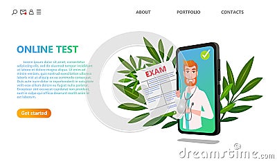 Online medical exam test. Healthcare technology. Vector Illustration