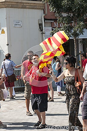 All ages participating in Independence Day in Barcelona, Spain Editorial Stock Photo