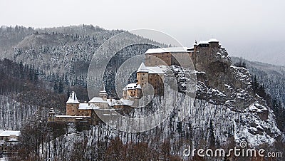 All buildings of Orava Castle in winter Stock Photo