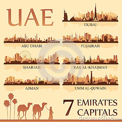 All the capital cities of the United Arab Emirates Vector Illustration