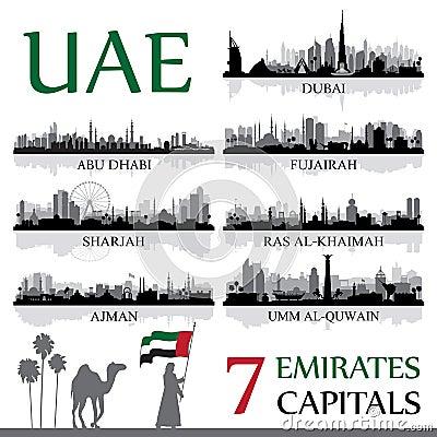 All the capital cities of the United Arab Emirates Vector Illustration