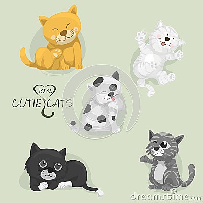 All cartoon cutie cats,set of cartoon cats,vector Stock Photo