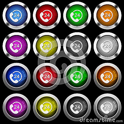 All day service white icons in round glossy buttons on black background Stock Photo