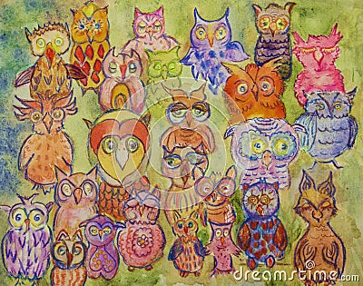 All different whimsical owls. Stock Photo