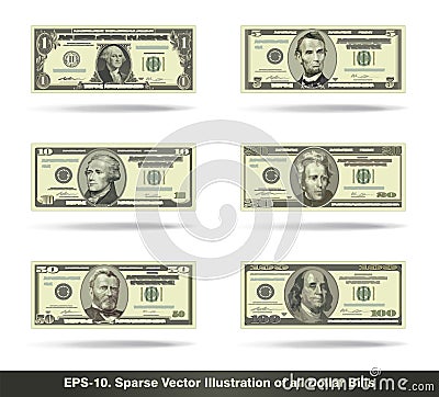 All Dollar Bills Flat Vector Illustration