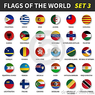 All flags of the world set 3 . Circle and concave design Vector Illustration