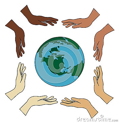 All hands holding world vector Vector Illustration