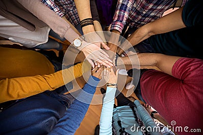 All hands together, racial equality in team Stock Photo