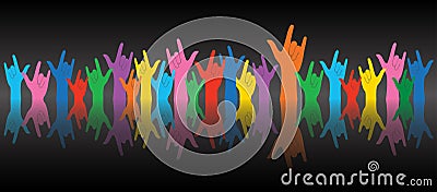 All hands up love sign reflect and black background vector Vector Illustration
