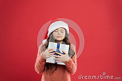 All I want for christmas. Small child enjoy christmas tradition. Gifts delivery service. Emotional child. Little girl Stock Photo