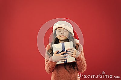 All I want for christmas. Small child enjoy christmas tradition. Gifts delivery service. Emotional child. Little girl Stock Photo
