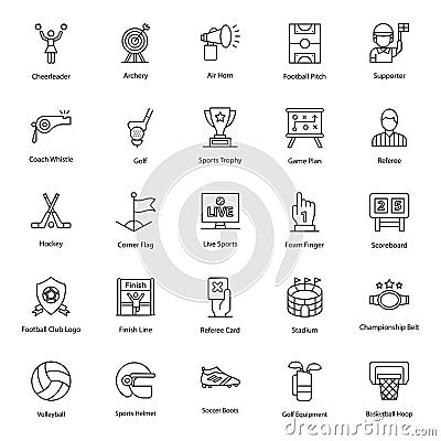 Outdoor Sports Glyph Icons Pack Vector Illustration