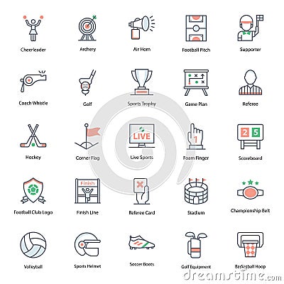 Outdoor Sports Glyph Icons Pack Vector Illustration