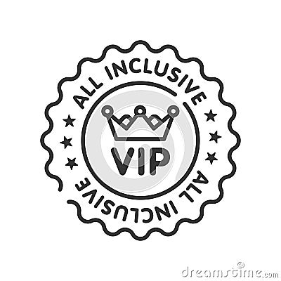 All inclusive sticker line black icon. Vip membership. Exclusive offer from travel agency. Sign for web page, mobile app Vector Illustration