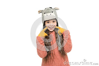 All kind of knits. knitwear fashion. little girl loves winter. finally winter holidays. enjoy christmas vacation. good Stock Photo