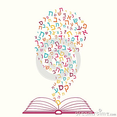 All letters of Hebrew alphabet, Jewish ABC pattern. Open book, knowledge concept Vector Illustration