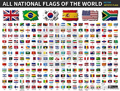 All national flags of the world . Artistic watercolor painting flat design . Vector Vector Illustration