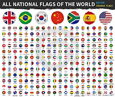 All national flags of the world . Grunge circle shape watercolor painting flag design . White background . Element vector Vector Illustration