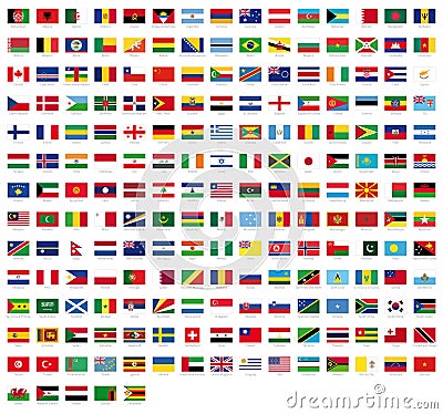 All national flags of the world with names - high quality vector flag isolated on white background Vector Illustration