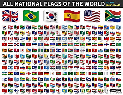 All national flags of the world . Waving flag design . Vector Vector Illustration