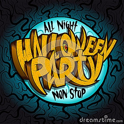 All night halloween party banner concept, invitation card Vector Illustration