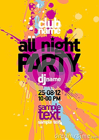 All Night Party design template. Vector Illustration