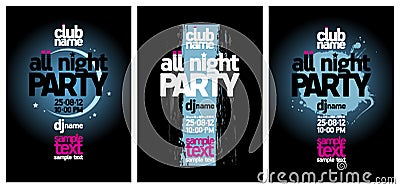 All Night Party design templates. Vector Illustration