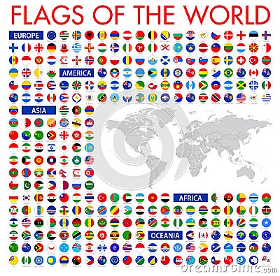 All official national flags of the world. Circular design. Vecto Stock Photo