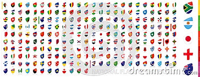 All Official National Flags of the World in Rugby Style. Big Rugby icon set Vector Illustration