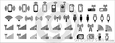 all phone wireless internet data connection vector icon set. contains icon as wifi, tethering, data transfer, modulator Vector Illustration