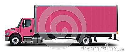 Full pink Freightliner M2 delivery truck side view. Stock Photo