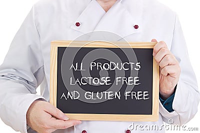 All products lactose free and gluten free Stock Photo