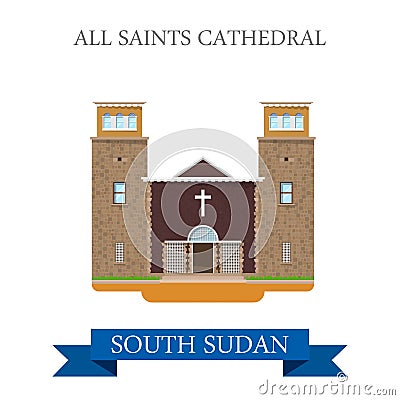 All Saints Cathedral South Sudan Flat sight vector Cartoon Illustration