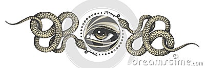 All Seeing Eye and Crawling Snakes Occult Illustration Vector Illustration