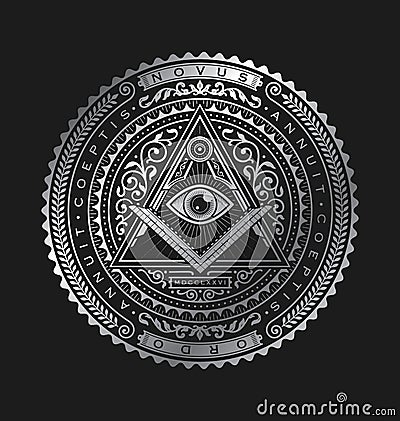 All Seeing Eye Emblem Badge Vector Logo Metallic Vector Illustration