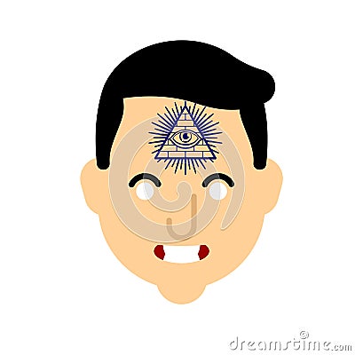 All-seeing eye face tattoo. Symbol of world government. Illuminati conspiracy theory. sacred sign. Pyramid with an eye Vector Illustration
