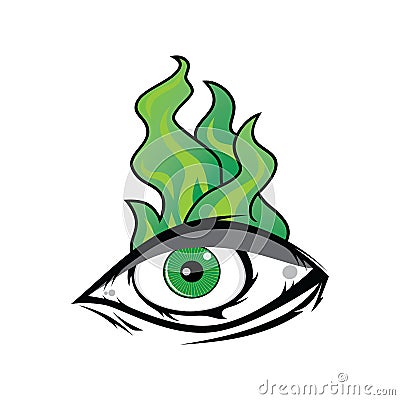 The All Seeing Eye - Green Firey Flame Illuminati Freemasonry Vector Vector Illustration