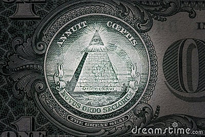 All-seeing eye on the one dollar. New world order. elite characters. 1 dollar. Stock Photo